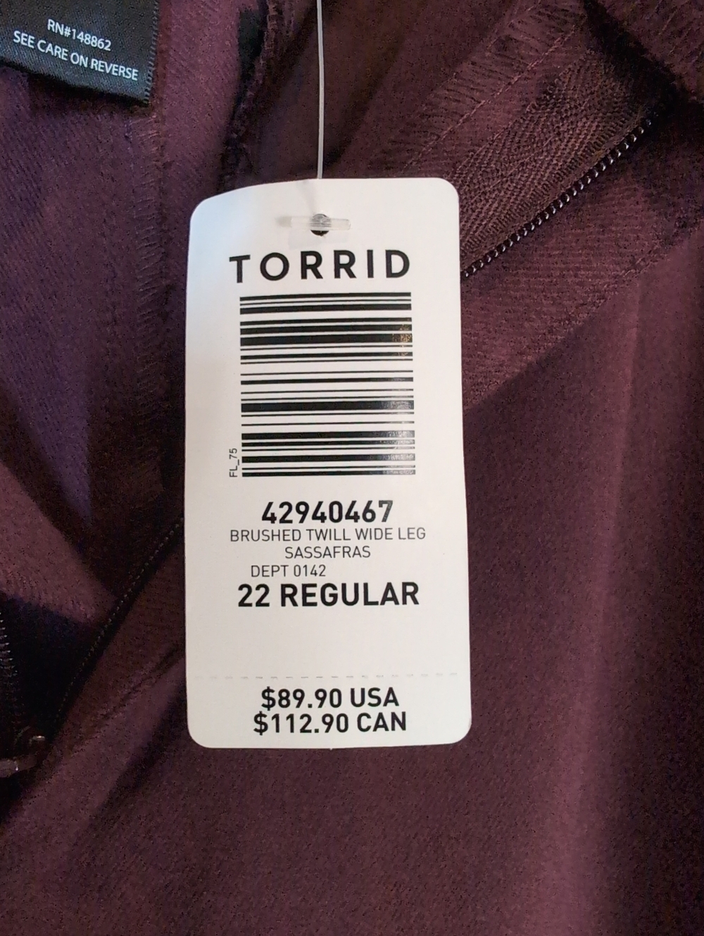 NEW Torrid Brushed Twill Wide Leg Pants Sassafras Purple Womens Plus Size 22 - Picture 12 of 15
